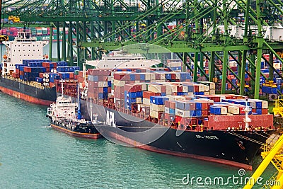 Container ship in the port of Singapore Editorial Stock Photo