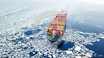 Container ship in the sea at winter time Stock Photo