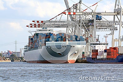 Container ship on terminal Stock Photo