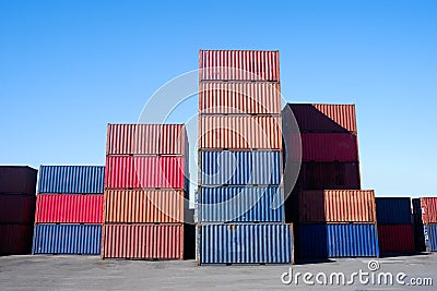 Container stack For importing and exporting goods Stock Photo
