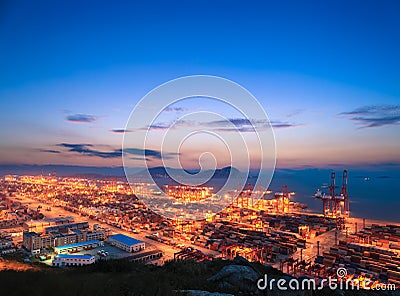 Container terminal with sunset glow Stock Photo