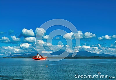 Container vessel at anchor in paranagua harbour Stock Photo