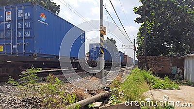 Containers being shipped via rail Editorial Stock Photo