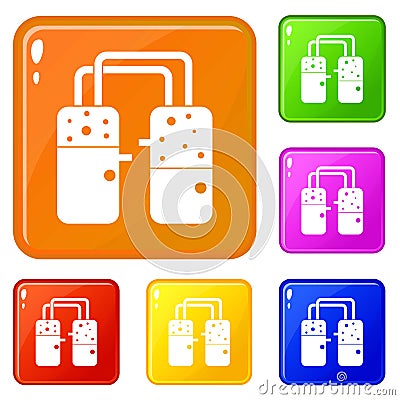 Containers connected with tubes icons set vector color Vector Illustration