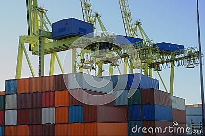 Containers and container crane Stock Photo