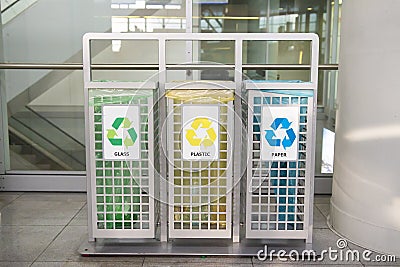 Containers for garbage of different types. Sorting garbage. Ecology and recycle concept. Waste sorting Stock Photo