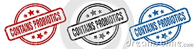 contains probiotics stamp. contains probiotics round isolated sign. Vector Illustration
