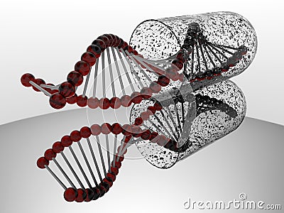 Contaminated DNA strand capsule Cartoon Illustration