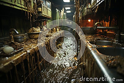 A contaminated scene dirty water running, contrasting with the white sink Stock Photo