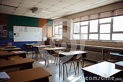Contemplating an Empty Classroom. Generative AI Stock Photo