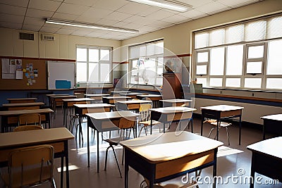 Contemplating an Empty Classroom. Generative AI Stock Photo