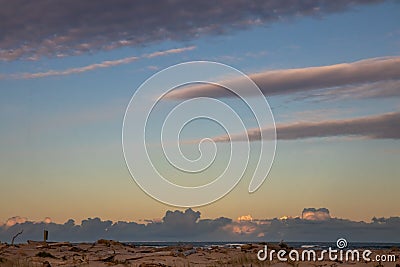 Colourful evening sky with unusual cloud formations Stock Photo