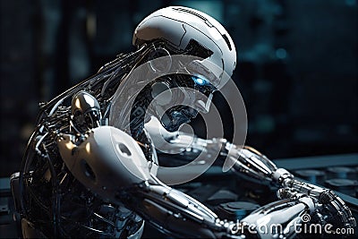 Contemplative Robot, Thoughtful Artificial Intelligence. AI generated Cartoon Illustration