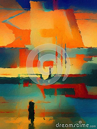 Contemporary abstract landscape oil painting Editorial Stock Photo