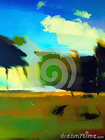 Contemporary abstract landscape oil painting Editorial Stock Photo