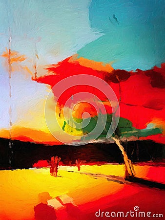 Contemporary abstract landscape oil painting Editorial Stock Photo