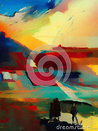 Contemporary abstract landscape oil painting Editorial Stock Photo