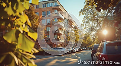 a contemporary apartment building on a street in sunny day Stock Photo