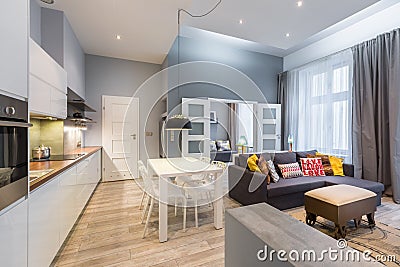 Contemporary apartment with dining table Stock Photo