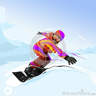 Contemporary art collage. Creative artwork. Professional sportsman, snowboarder in sportswear snowboarding isolated Stock Photo