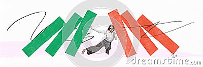 Contemporary art collage. Woman and social pressure. Concept of fight, female right, success, business, analytics Stock Photo