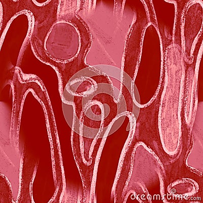 Contemporary Art. Scientific Ornate Texture. Bloody Contemporary Art. Crayon Spiral Sketch. Fantasy Fractal Pattern. Blood Vessel Stock Photo