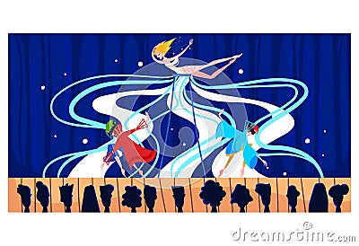 Contemporary art, stage performance people, audience background, curtain actor, design, cartoon style vector Vector Illustration