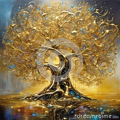 golden abundance tree, symbol of abundance, wealth, success Stock Photo