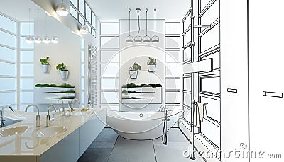 Contemporary Bathroom Adaptation draft Stock Photo