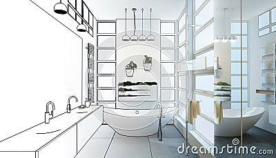 Contemporary Bathroom Adaptation drawing Cartoon Illustration