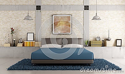 Contemporary bedroom in a loft Stock Photo