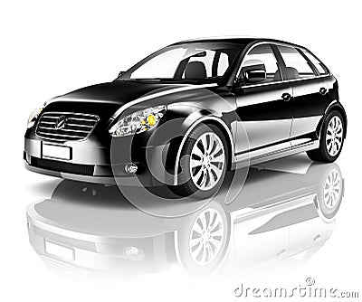 Contemporary Black Shiny Van Isolated on White Stock Photo