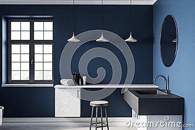 Contemporary blue bathroom interior Stock Photo