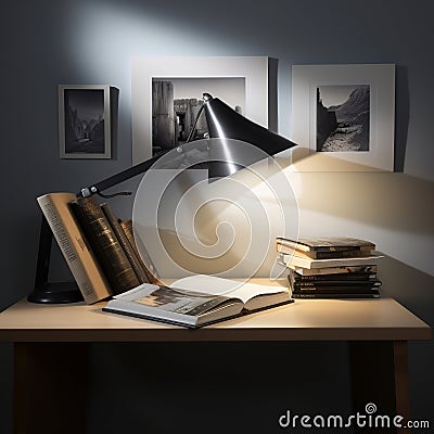 Contemporary Book Desk Staged Books for Photography. AI Stock Photo