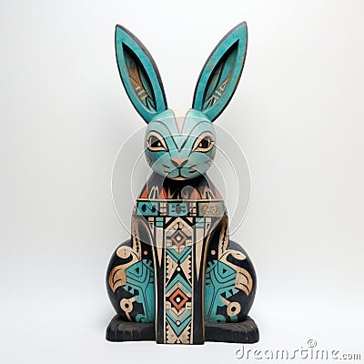 Contemporary Chicano Rabbit With Turquoise Paint And Geometric Inlay Stock Photo