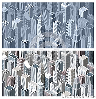 Contemporary city with isometric buildings Vector Illustration