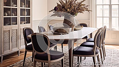 Contemporary classic cottage dining room decor, interior design and country house furniture, home decor, table and chairs, English Stock Photo