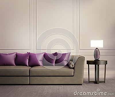 Contemporary classic living room, beige leather sofa Stock Photo