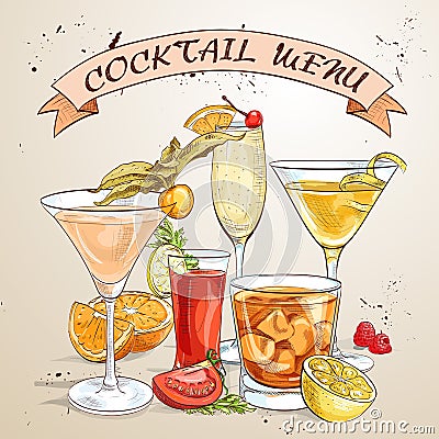 Contemporary Classics Cocktails Menu Vector Illustration