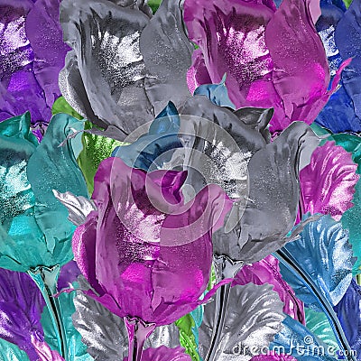 Contemporary collage. Background from metal roses of different colors Stock Photo