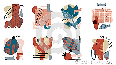 Contemporary collage. Trendy hand drawn abstract set with grunge textures and organic shapes. Vector freehand doodle Vector Illustration
