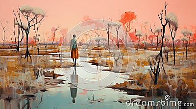 Contemporary Concept Art: Margaret In Abstract Swamp Desert Cartoon Illustration