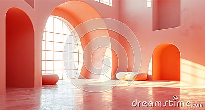 Contemporary Coral-Colored Archway Interior Stock Photo