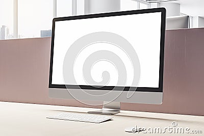 Contemporary designer desktop with empty white computer screen Editorial Stock Photo
