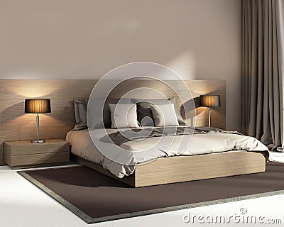 Contemporary elegant dark beige luxury bedroom Stock Photo