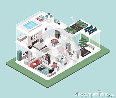 Contemporary energy efficient house interiors Vector Illustration