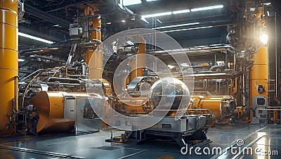 Advanced industrial machines in operation. Ideal for manufacturing, industry, and technology concepts, showcasing the efficiency Stock Photo