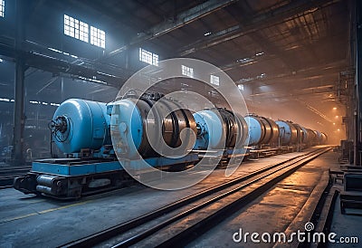 Advanced industrial machines in factory. Ideal for manufacturing, industry, and technology concepts Stock Photo