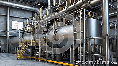 Advanced industrial machines in operation. Ideal for manufacturing, industry, and technology concepts, showcasing the efficiency Stock Photo