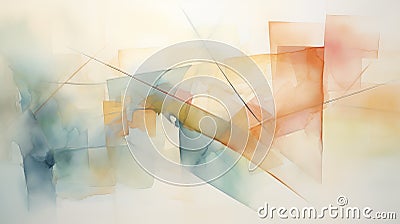 Contemporary Geometric Watercolor Painting With Muted Pastel Colors Stock Photo